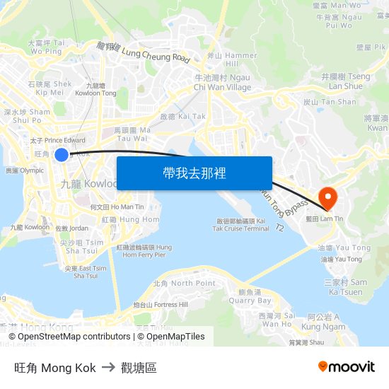 旺角 Mong Kok to 觀塘區 map