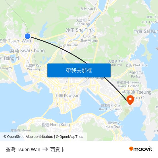 荃灣 Tsuen Wan to 西貢市 map