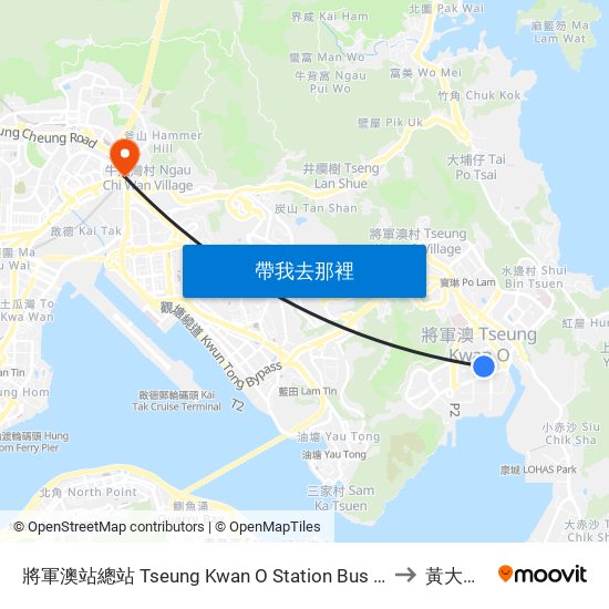 將軍澳站總站 Tseung Kwan O Station Bus Terminus to 黃大仙區 map