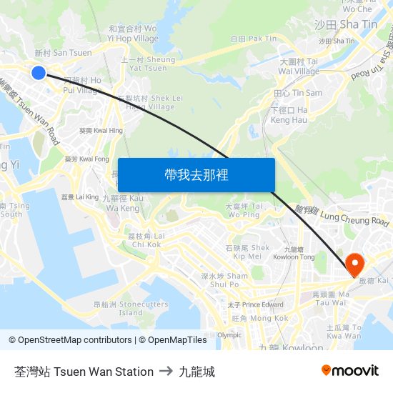 荃灣站 Tsuen Wan Station to 九龍城 map