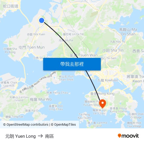 元朗 Yuen Long to 南區 map