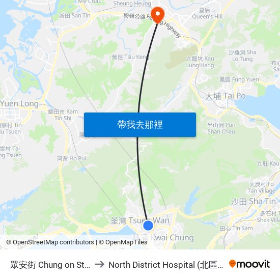 眾安街 Chung on Street to North District Hospital (北區醫院) map