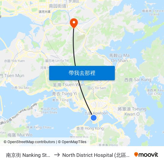 南京街 Nanking Street to North District Hospital (北區醫院) map