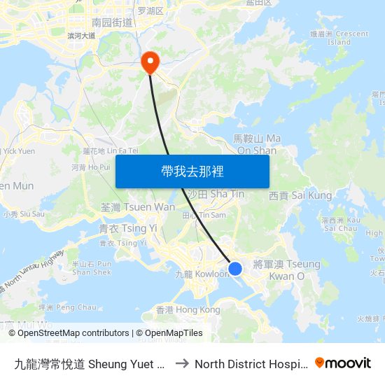 九龍灣常悅道 Sheung Yuet Road Kowloon Bay to North District Hospital (北區醫院) map