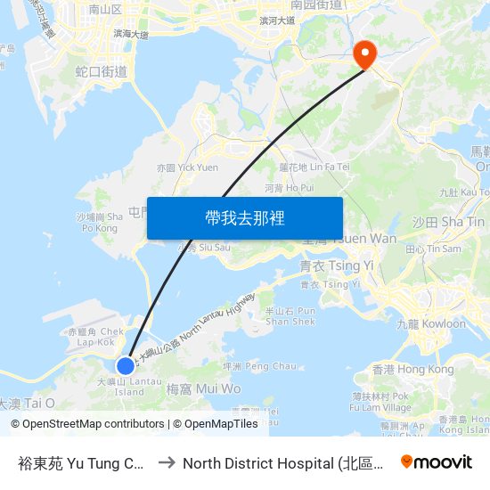 裕東苑 Yu Tung Court to North District Hospital (北區醫院) map