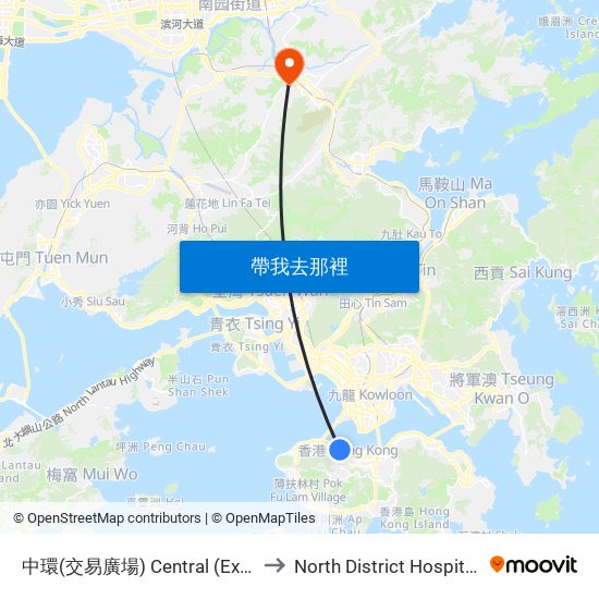 中環(交易廣場) Central (Exchange Square) to North District Hospital (北區醫院) map