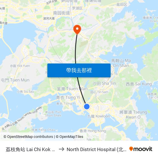 荔枝角站 Lai Chi Kok Station to North District Hospital (北區醫院) map