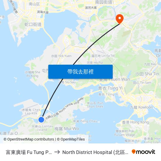 富東廣場 Fu Tung Plaza to North District Hospital (北區醫院) map