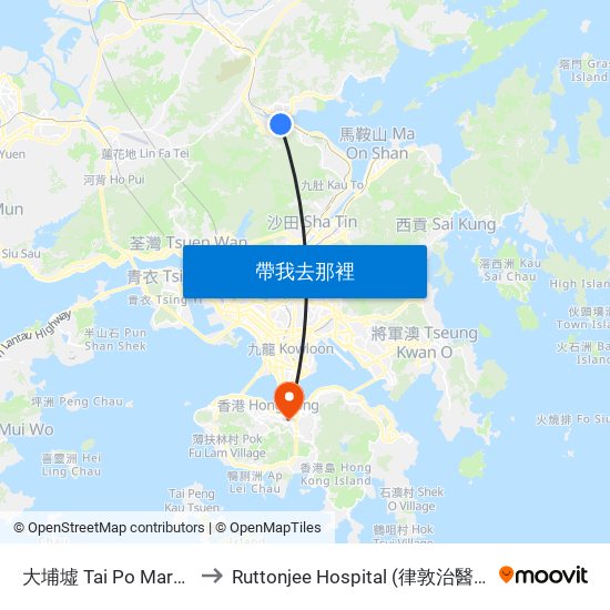 大埔墟 Tai Po Market to Ruttonjee Hospital (律敦治醫院) map