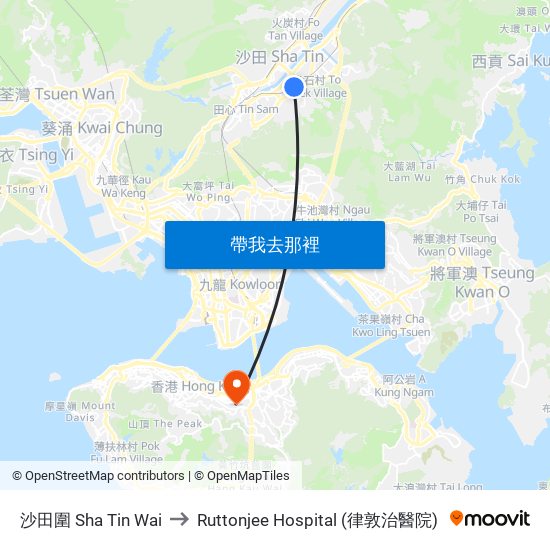 沙田圍 Sha Tin Wai to Ruttonjee Hospital (律敦治醫院) map