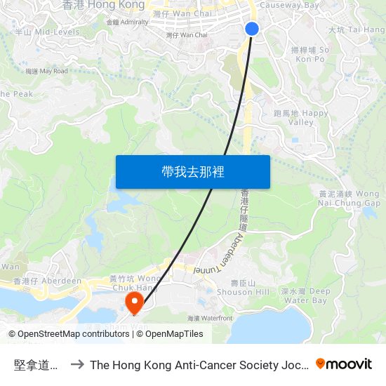堅拿道西 Canal Road West to The Hong Kong Anti-Cancer Society Jockey Club Cancer Rehabilitation Centre(JCCRC) (香港防癌會賽馬會康復中心) map