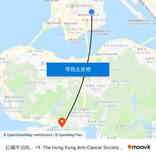 紅磡平治街 Ping Chi Street Hung Hom to The Hong Kong Anti-Cancer Society Jockey Club Cancer Rehabilitation Centre(JCCRC) (香港防癌會賽馬會康復中心) map