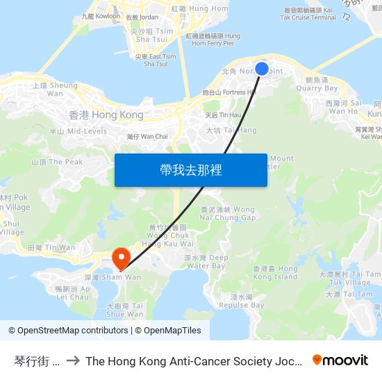 琴行街 Kam Hong Street to The Hong Kong Anti-Cancer Society Jockey Club Cancer Rehabilitation Centre(JCCRC) (香港防癌會賽馬會康復中心) map