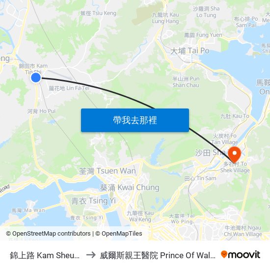 錦上路 Kam Sheung Road to 威爾斯親王醫院 Prince Of Wales Hospital map