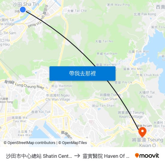 沙田市中心總站 Shatin Central Bus Terminus to 靈實醫院 Haven Of Hope Hospital map