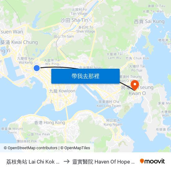 荔枝角站 Lai Chi Kok Station to 靈實醫院 Haven Of Hope Hospital map