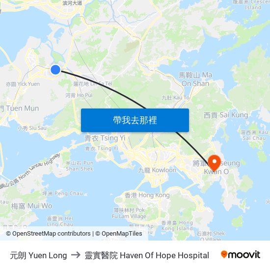 元朗 Yuen Long to 靈實醫院 Haven Of Hope Hospital map