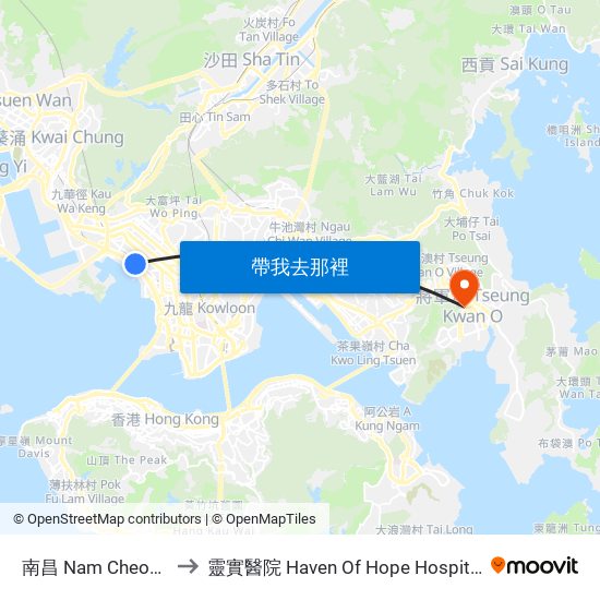 南昌 Nam Cheong to 靈實醫院 Haven Of Hope Hospital map