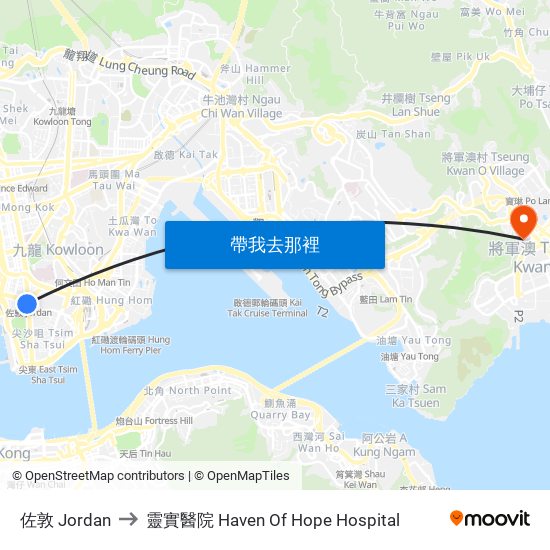 佐敦 Jordan to 靈實醫院 Haven Of Hope Hospital map