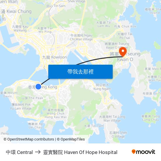 中環 Central to 靈實醫院 Haven Of Hope Hospital map