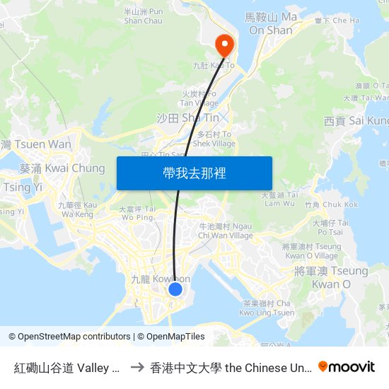 紅磡山谷道 Valley Road Hung Hom to 香港中文大學 the Chinese University Of Hong Kong map
