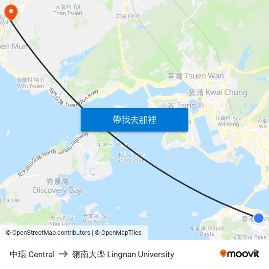 中環 Central to 嶺南大學 Lingnan University map