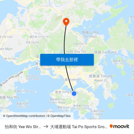怡和街 Yee Wo Street to 大埔運動場 Tai Po Sports Ground map
