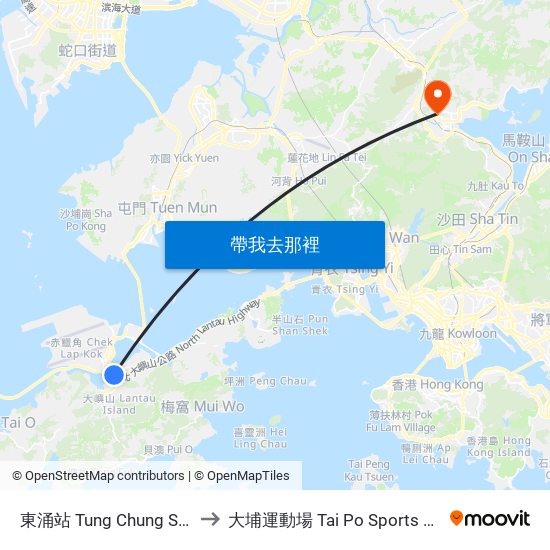 東涌站 Tung Chung Station to 大埔運動場 Tai Po Sports Ground map