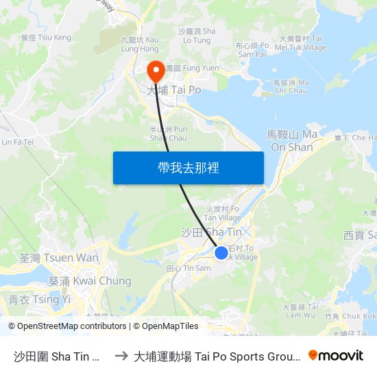 沙田圍 Sha Tin Wai to 大埔運動場 Tai Po Sports Ground map