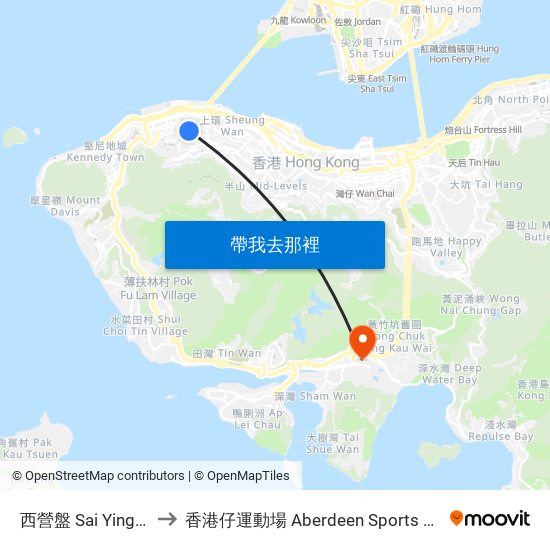 西營盤 Sai Ying Pun to 香港仔運動場 Aberdeen Sports Ground map