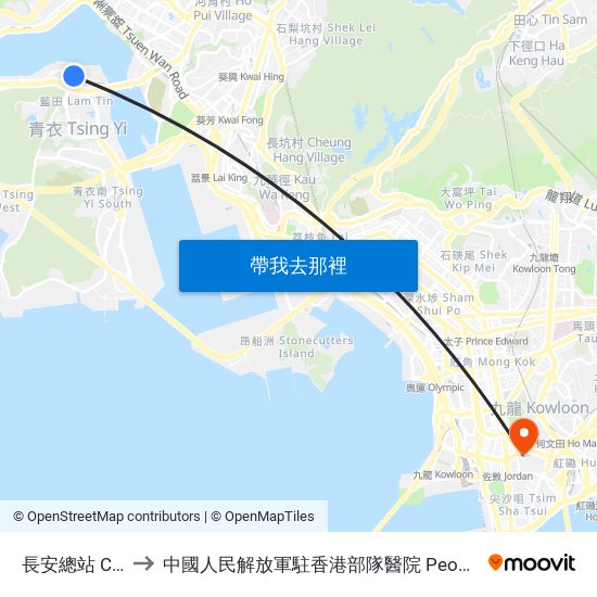 長安總站 Cheung on B/T to 中國人民解放軍駐香港部隊醫院 People's Liberation Army Garrison Hospital map