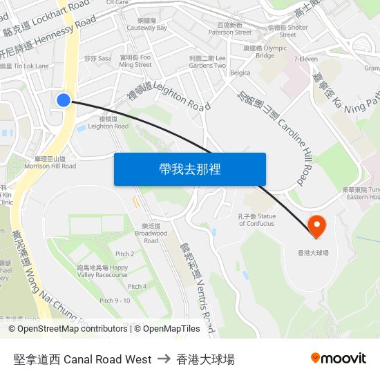 堅拿道西 Canal Road West to 香港大球場 map