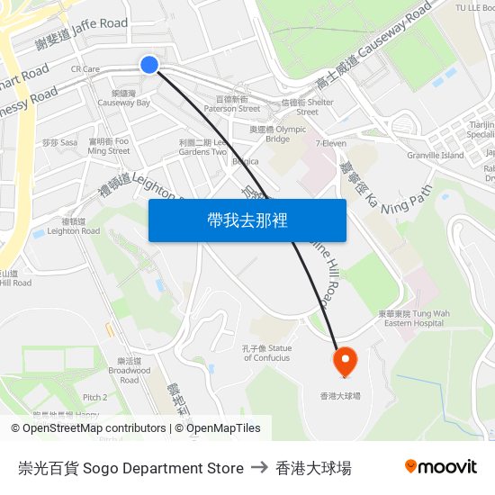 崇光百貨 Sogo Department Store to 香港大球場 map