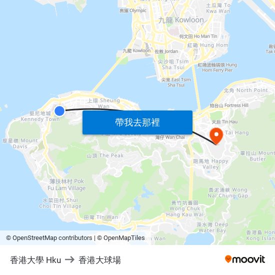 香港大學 Hku to 香港大球場 map