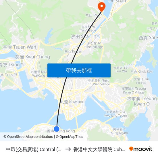 中環(交易廣場) Central (Exchange Square) to 香港中文大學醫院 Cuhk Medical Centre map