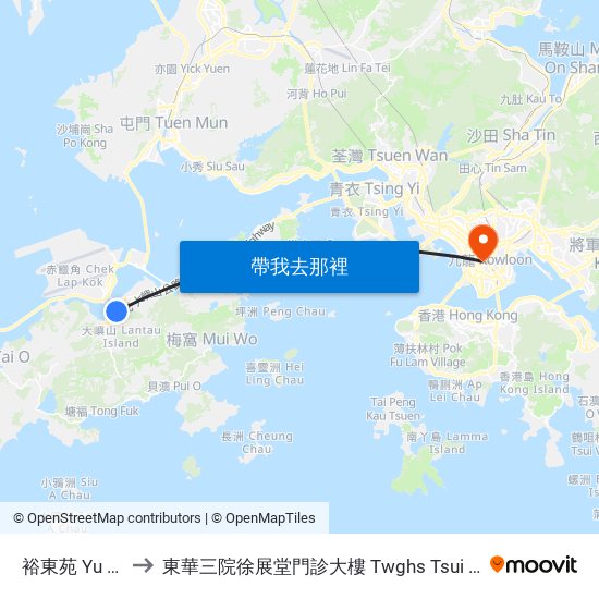 裕東苑 Yu Tung Court to 東華三院徐展堂門診大樓 Twghs Tsui Tsin Tong Outpatient Building map