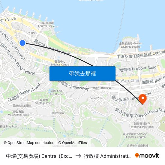 中環(交易廣場) Central (Exchange Square) to 行政樓 Administration Building map