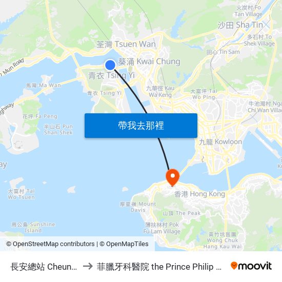 長安總站 Cheung on B/T to 菲臘牙科醫院 the Prince Philip Dental Hospital map