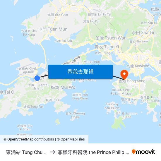 東涌站 Tung Chung Station to 菲臘牙科醫院 the Prince Philip Dental Hospital map