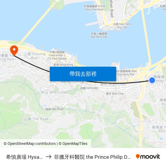 希慎廣場 Hysan Place to 菲臘牙科醫院 the Prince Philip Dental Hospital map