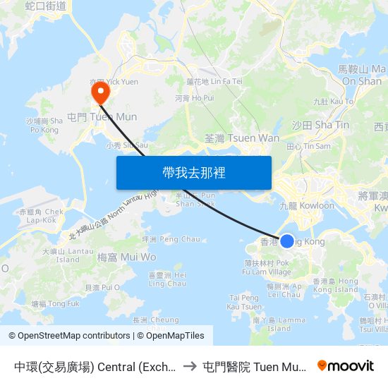 中環(交易廣場) Central (Exchange Square) to 屯門醫院 Tuen Mun Hospital map