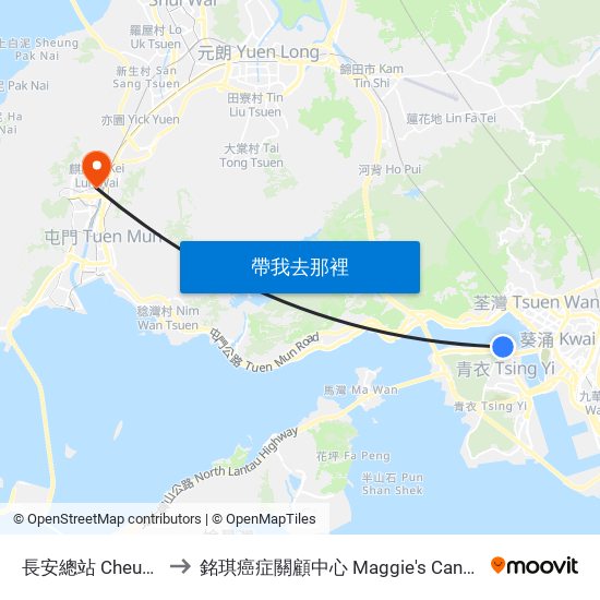 長安總站 Cheung on B/T to 銘琪癌症關顧中心 Maggie's Cancer Caring Centre map