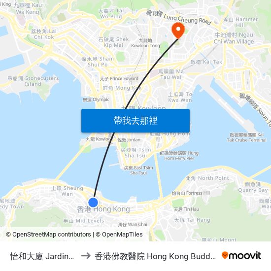 怡和大廈 Jardine House to 香港佛教醫院 Hong Kong Buddhist Hospital map