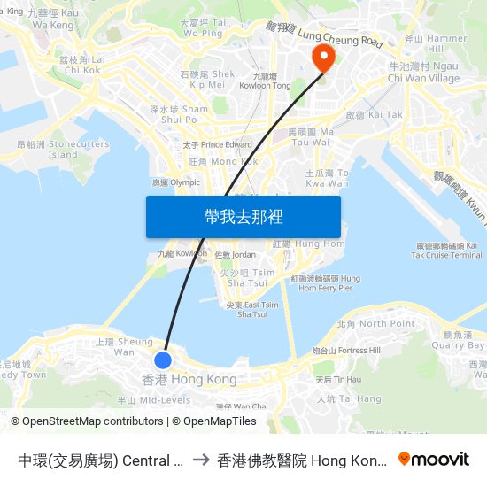 中環(交易廣場) Central (Exchange Square) to 香港佛教醫院 Hong Kong Buddhist Hospital map