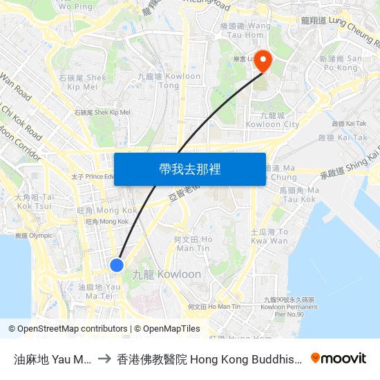 油麻地 Yau MA Tei to 香港佛教醫院 Hong Kong Buddhist Hospital map