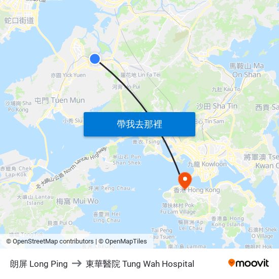 朗屏 Long Ping to 東華醫院 Tung Wah Hospital map