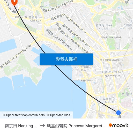 南京街 Nanking Street to 瑪嘉烈醫院 Princess Margaret Hospital map