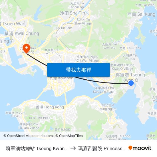 將軍澳站總站 Tseung Kwan O Station Bus Terminus to 瑪嘉烈醫院 Princess Margaret Hospital map