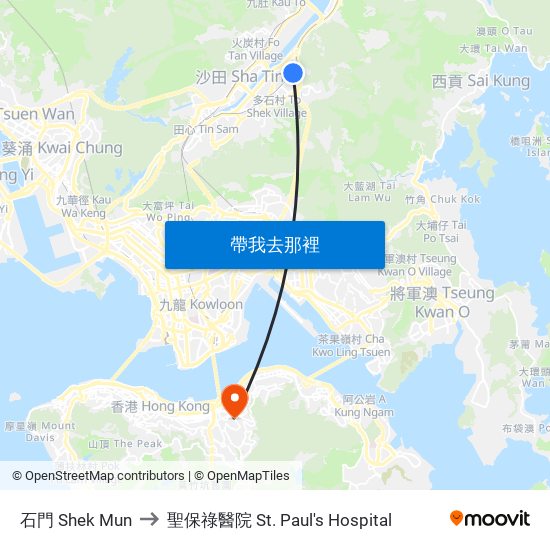 石門 Shek Mun to 聖保祿醫院 St. Paul's Hospital map