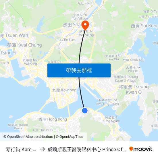 琴行街 Kam Hong Street to 威爾斯親王醫院眼科中心 Prince Of Wales Hospital Eye Centre map